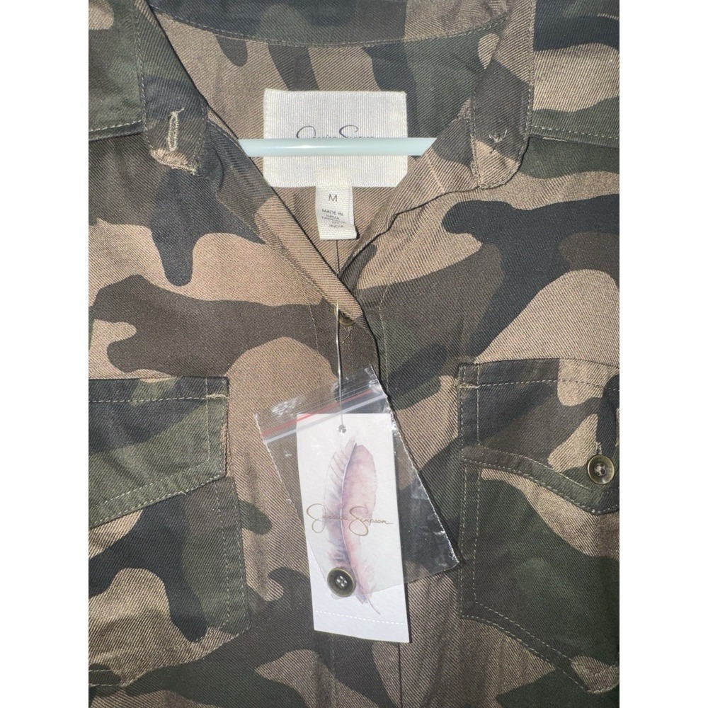 NWT Jessica Simpson Women's Button Up Camo Long‎ Sleeve Shirt Rtl. $69.50 Blouse - Picture 3 of 5